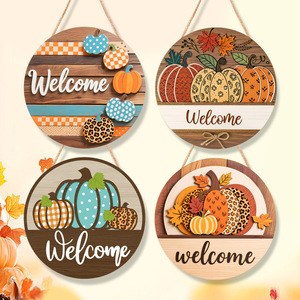 Wooden Pumpkin Plaque Wall Decoration Circular <b>Rustic</b> <b>Home</b> <b>Decor</b> Thanksgiving 4Pcs - Product Image 1