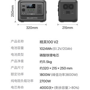 เครื่องจ่ายไฟฟ้าพกพา Platinum Ludi Elite100v2 สำหรับใช้งานกลางแจ้ง ชาร์จเร็ว ขับเคลื่อนด้วยตัวเอง เหมาะสำหรับตั้งแคมป์ ใช้ในกรณีฉุกเฉิน 220V 1 องศา ไฟฟ้า 1800 วัตต์ - Product Image 3