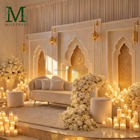 Backdrop lengkung akrilik putih bergaya India mewah dengan laser cut, untuk dekorasi panggung pernikahan