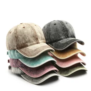 Venta al por mayor unisex adulto personalizado 6 paneles papá sombrero vintage lavado algodón gorra de béisbol