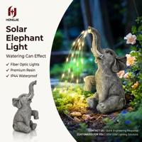 Lampe solaire de jardin en forme d'éléphant, lumières à fibres optiques, statue d'animal en résine imperméable pour la décoration de patio et de jardin