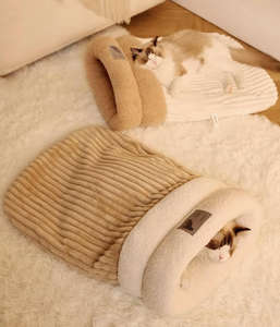 Tempat Tidur Hewan Peliharaan Kucing & Anjing Portabel Berbahan Katun Beludru Tebal Korduroi Bulu Domba, Desain Aman, Tanpa Perakitan, untuk Musim Gugur & Dingin - Product Image 1