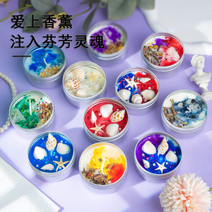 Northern Mu Crystal Stone Dried Flower Scented Candles Soybean Mixed Wax Hand Casting Tin Can Decorative Ornaments Cross Border - Product Image 1