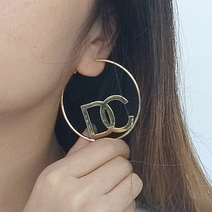 Custom Letter <strong>Earrings</strong> Personalized Name Hoop <strong>Earrings</strong> <strong>Handmade</strong> Stainless Steel Gold Plated Large DG Stud <strong>Earrings</strong> - Product Image 2