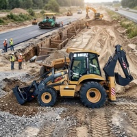 75KW Mesin Diesel CE Baru, Mini Backhoe Loader Besar, Wheel Loader 4x4, Mesin Cummins