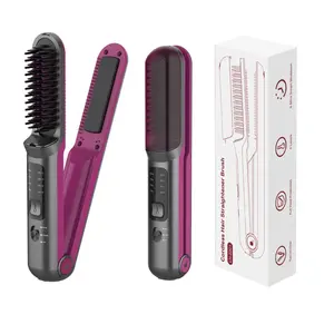 Mini Professional Cordless Beard Straightener Rechargeable Ionic Electric Comb Wireless Hair Straightener Brush