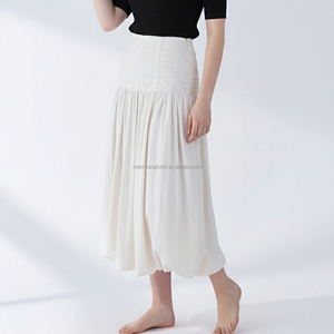 <span class=keywords><strong>Jupe</strong></span> midi smockée taille haute personnalisée pour femme, élégante, froncée, fluide, coupe trapèze, ourlet bulle, décontractée - Product Image 1