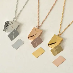 Hot sale fashion couples jewelry stainless steel letter love you envelope pendant in 3 colors