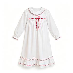 Vestidos Navideños a Juego para Hermanas, Vestido Blanco Sólido Tejido con Volantes y Lazo Rojo, Vestido de Manga Larga para Niñas Pequeñas - Product Image 3