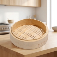ESTICK Cuiseur vapeur pliable en bambou de qualité commerciale, mini-cuiseur vapeur profond à fond plat avec couvercle pour cuisson à la vapeur et petites soupes