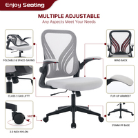 Chaise de bureau ergonomique à dossier mi-haut en maille, dossier papillon, soutien lombaire, accoudoirs relevables, pliable, 3 vérins à gaz, pivotante