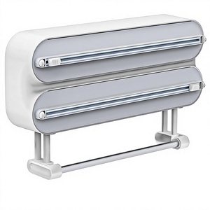 Distributeur de <span class=keywords><strong>film</strong></span> plastique double en aluminium avec coupe-papier magnétique mural pour porte-serviettes en papier pour réfrigérateur, comprend 1 rouleau - Product Image 1