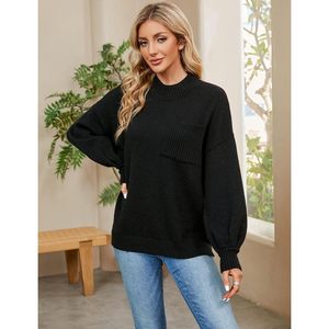 Womens Tunic Sweater Oversized Turtleneck <b>Black</b> <b>Long</b> <b>Sleeve</b> Side Slit Casual Autumn Pullover <b>Tops</b> - Product Image 5