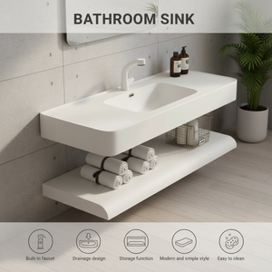 <span class=keywords><strong>Meuble</strong></span> de salle de bain suspendu mural moderne avec 2 niveaux et vasque simple ou double, personnalisable OEM <span class=keywords><strong>pour</strong></span> hôtel et maison - Product Image 4