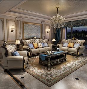 Avrupa tarzı deri oturma odası kanepe kombinasyonu katı ahşap oyma kanepe tepeli dinlenme koltuğu için ev otel mobilya - Product Image 2