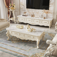 Meuble TV classique en bois massif rural américain blanc et or, meuble de rangement en bois meuble TV nordique et ensemble de table basse