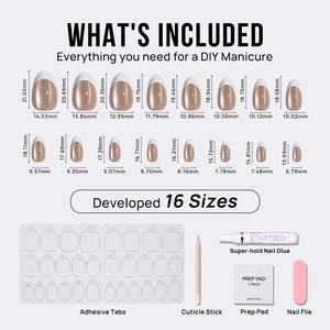 Kit de faux ongles à marque privée, ongles artificiels en gel souple, courts, forme amande, effet œil de chat, French manucure, à presser, vente en gros - Product Image 3