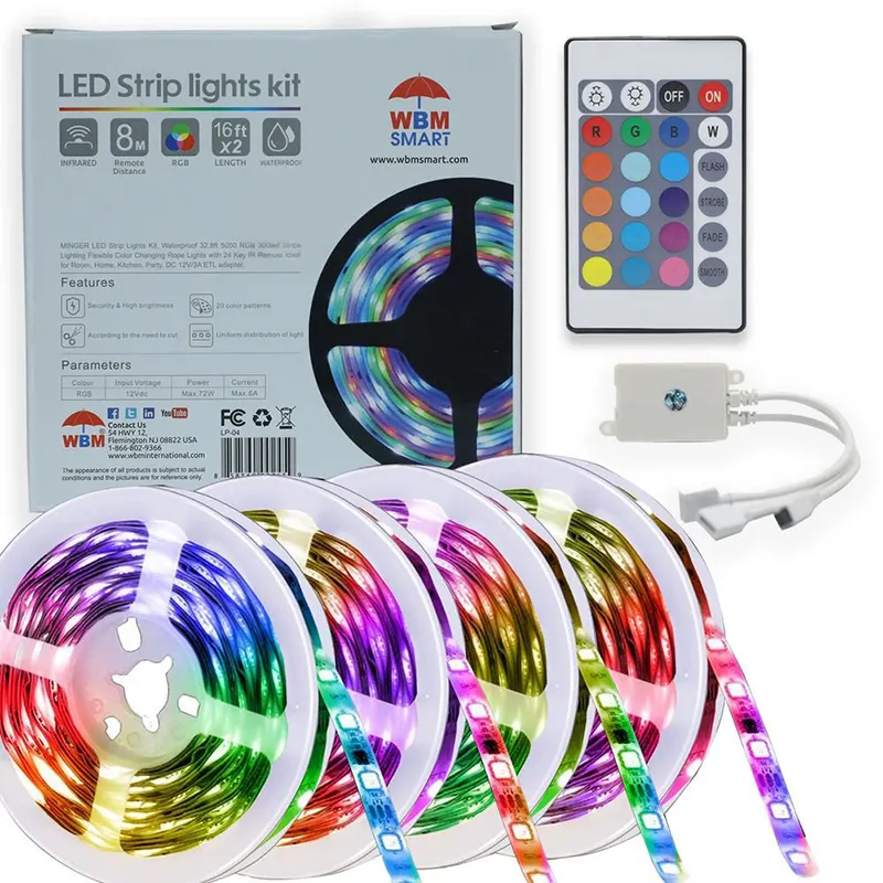 Baobiao OEM RGB 65ft 외부 블랙 와이파이 12V 모션 센서 Led 스트라이프 스트립 천장 스탠드 벽 조명 키트 HD IP65 음악 반응