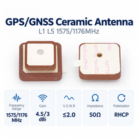 Antenne patch céramique GNSS GPS L1 L5 1575/1176 MHz avec borne PIN, gain 4,5/3 dBi, VSWR 2,0 pour intégration de récepteur de navigation