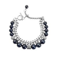 Bracelet cubain double couche empilé, tendance hip-hop transfrontalier, en pierre œil de tigre et obsidienne, en acier inoxydable, longueur réglable, pour anniversaire