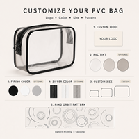 Pochette cosmétique transparente personnalisée en PVC avec fermetures éclair à anneaux, plusieurs tailles disponibles, vendues individuellement ou en lot
