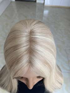 Listo para Enviar HT-014 # Postizo de Cabello Humano Virgen Ruso Liso 18A/60 6.5X7 con Base de Seda y 130% de Densidad, Nudos Decolorados - Product Image 6