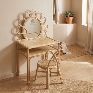 Rattan <b>Dressing</b> <b>Table</b> <b>With</b> Flip Top Mirror And <b>Storage</b> Shelf Tropical Style Bedroom Furniture Set - Product Image 4