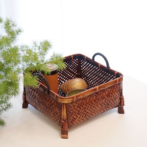 Square <b>Bamboo</b> Woven Basket Storage Box Handmade Rustic Style Food <b>Container</b> For Fruit Tea Set Holiday Gift - Product Image 1