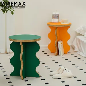 WISEMAX โต๊ะกาแฟไม้อัดสไตล์นอร์ดิก,โต๊ะวางมุมด้านข้างโซฟาทรงกลมใส่อยู่บ้านสีดำส้มเขียว