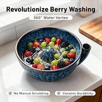 Reactieve Glaze Keramische Fruitwasbak met 360° Water Vortex Effect, Automatische Spin, Lui Fruitwasser Zeef voor Keuken & Barista