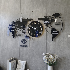120X55 L lueur lumineuse dans <span class=keywords><strong>le</strong></span> noir grand décor à la maison Art Design montre silencieuse carte du <span class=keywords><strong>monde</strong></span> décor bureau horloge murale livraison directe DDP - Product Image 2