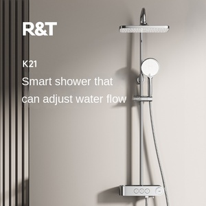 R&T K21 Soporte de Pared Cuadrado Cromado para Ducha con Tres Modos de Salida de Agua y Barra Deslizante Ajustable - Product Image 1