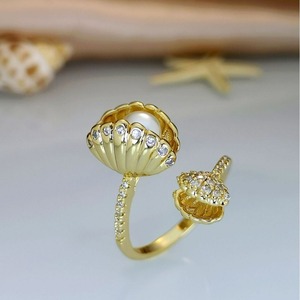 Anello Aperto Regolabile con Design a Conchiglia e Dettaglio Stile Perla, Accessori di Moda per Donne - Product Image 4