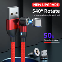 Grosir Pabrik 1Pin kabel Data mikro USB Tipe C pengisian daya magnetik Putar 540 derajat pengisian daya Cepat 3A ponsel IOS nilon 0.5/1/2M