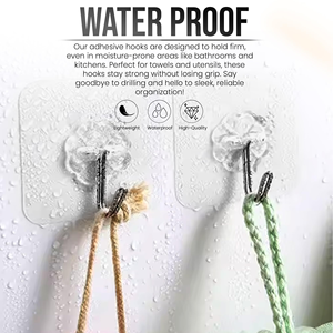 Crochets muraux adhésifs transparents fantaisie en gros pour cuisine, salle de bain, bureau, placard, pour suspendre manteaux, vêtements, serviettes - Product Image 2