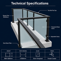 Rampe de balcon en verre montée sur le pont, en acier inoxydable, résistante à la rouille, en verre trempé, pour extérieur, vente en gros