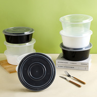 Boîte à lunch transparente jetable avec couvercle de bol de restauration rapide épaissi assiettes et bols en plastique PP noir et blanc à emporter