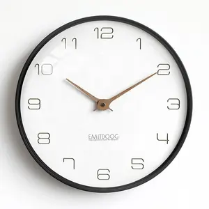 EMITDOOG Classic Non Ticking Quartz Metal Frame Glass Wall Clock Custom Round Glass Watch Indoor Decoration Modern Wall Clock