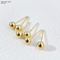 Boucles d'oreilles en or massif 18 carats, designs classiques simples, or pur AU750, 3 mm, 4 mm, 5 mm, pour femmes et hommes