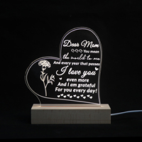 Lampe LED en acrylique personnalisée, base en bois, lampe en acrylique en forme de cœur, décoration de chambre d'enfant, veilleuse, cadeau pour maman et papa