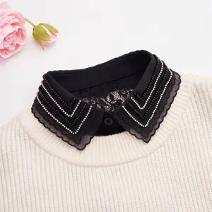 New Design Lace Model With Fine Embroidery Hand-Stitched Pearls Rhinestones False Collar For Women