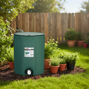 Réservoir d'eau portable en plastique de 100 gallons pour récupération d'eau de pluie, avec enrouleur de tuyau d'arrosage et filtre, vert - Product Image 2