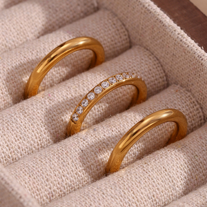 Dreamshow Trend Gold Plated Jewelry Zircon <strong>Stacking</strong> <strong>Ring</strong> <strong>Set</strong> Waterproof Tarnish Free Jewelry Stainless Steel Signet <strong>Rings</strong> - Product Image 6