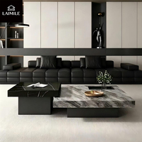 Ensemble de table basse carrée moderne en marbre noir avec tiroir de rangement, mobilier de salon personnalisable