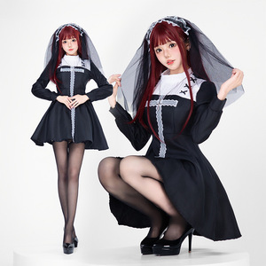 Costume d'<span class=keywords><strong>Halloween</strong></span> pour <span class=keywords><strong>femme</strong></span> adulte, style gothique, mariée fantôme, nonne/witche sombre, ou vampire, avec croix, pour performance - Product Image 2