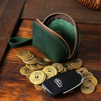 Dompet Koin Mini Lucu dari Kulit Asli Vintage, Kantong Penyimpanan Kecil Terbuat dari Kulit Sapi Berkualitas Tinggi, Dompet Pergelangan Tangan Kasual.