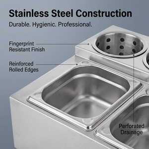 Commercial Buffet Station Countertop Stainless Steel Cutlery Holder and GN <b>Pan</b> Rack - Product Image 2