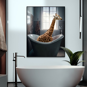 Pared de baño lindo divertido Animal póster impresión bañera inodoro Humor lienzo pintura vaca Panda lectura periódico pared arte - Product Image 2