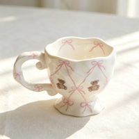 Tasses à café personnalisées en céramique avec nœud rose irrégulier et ruban, mignonnes tasses à eau pour le bureau, cadeaux d'affaires, 400 ml, compatibles lave-vaisselle