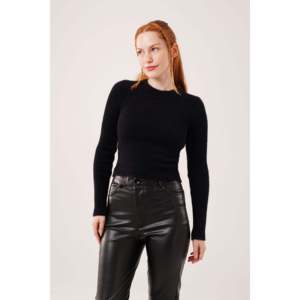 Pull noir moelleux à col rond pour femme, manches longues, anti-boulochage, 12 Gg, style normcore minimaliste - Product Image 3